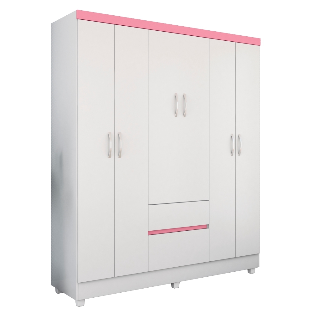 Guarda Roupa Forggia Branco/Rosa/Branco