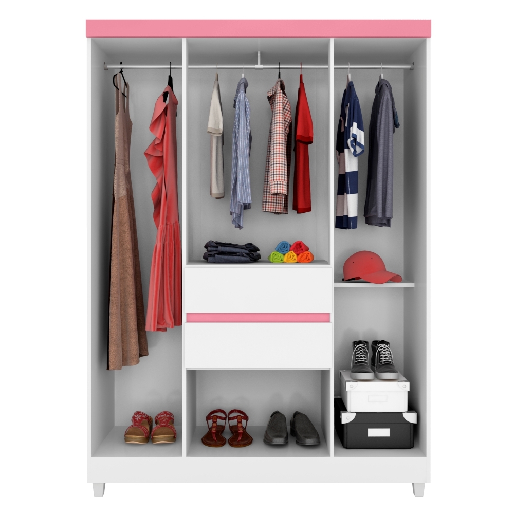 Guarda Roupa Pescara Branco/Rosa/Branco