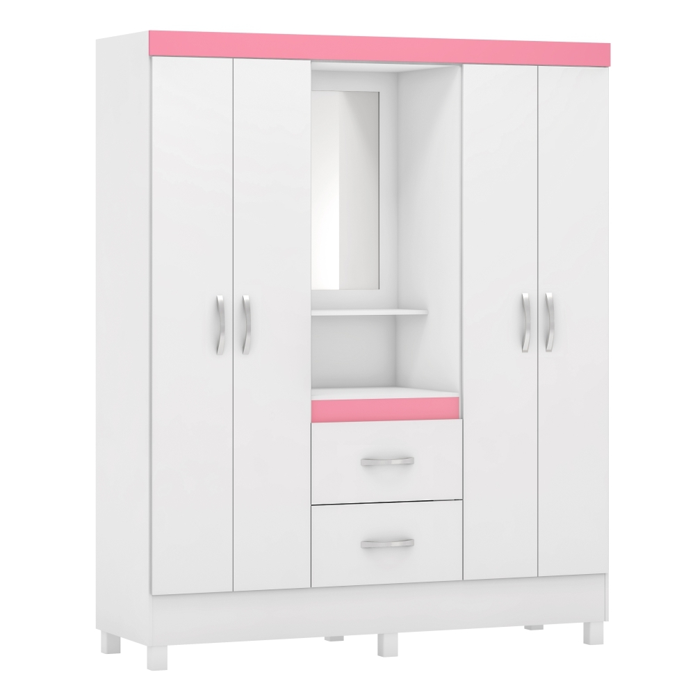 Guarda Roupa Ravenna Branco/Rosa/Branco