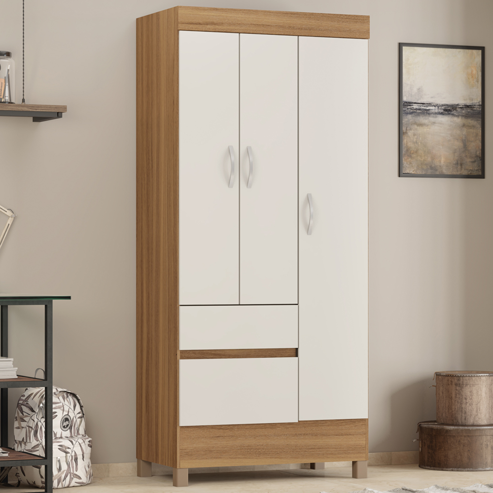 Guarda Roupa Solteiro 03 Portas Wind Amendoa Off White Demobile