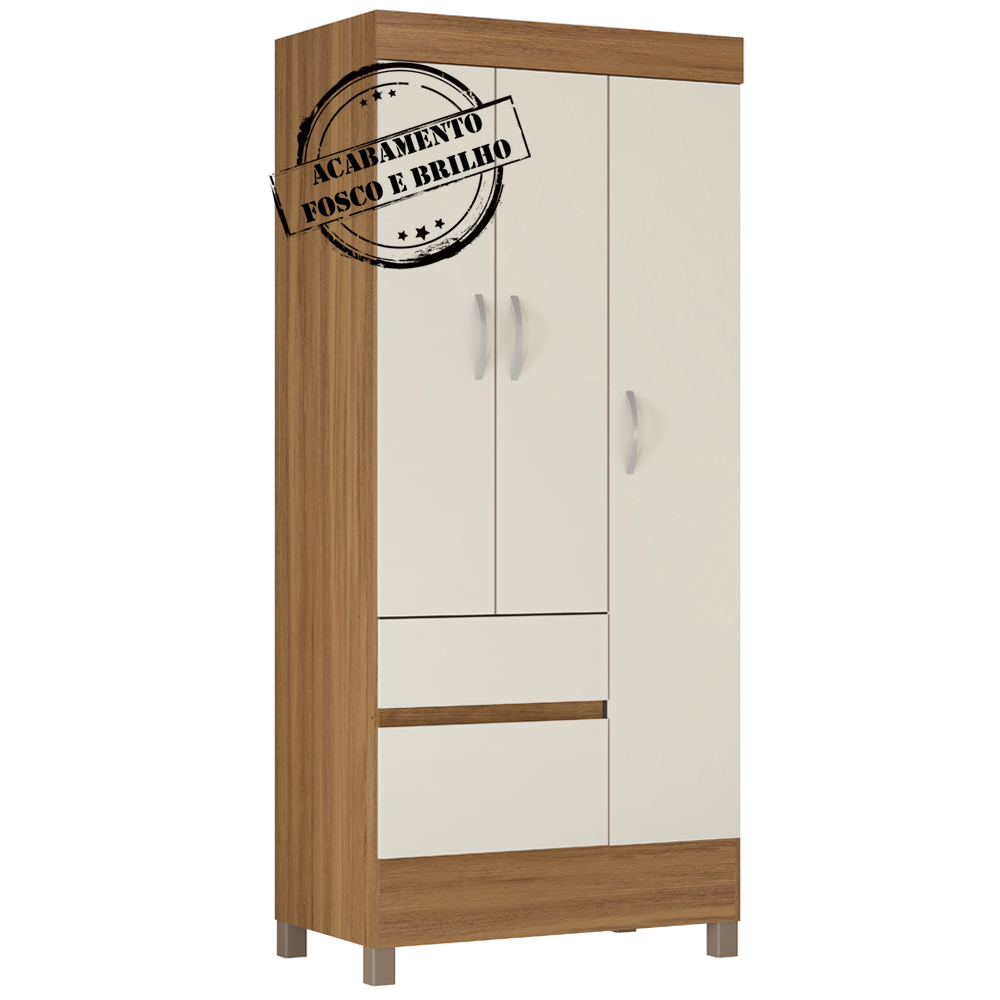 Guarda Roupa Solteiro 03 Portas Wind Amendoa Off White Demobile