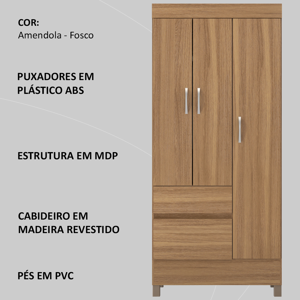 Guarda Roupa Solteiro 03 Portas Wind Amendola Touch Demobile