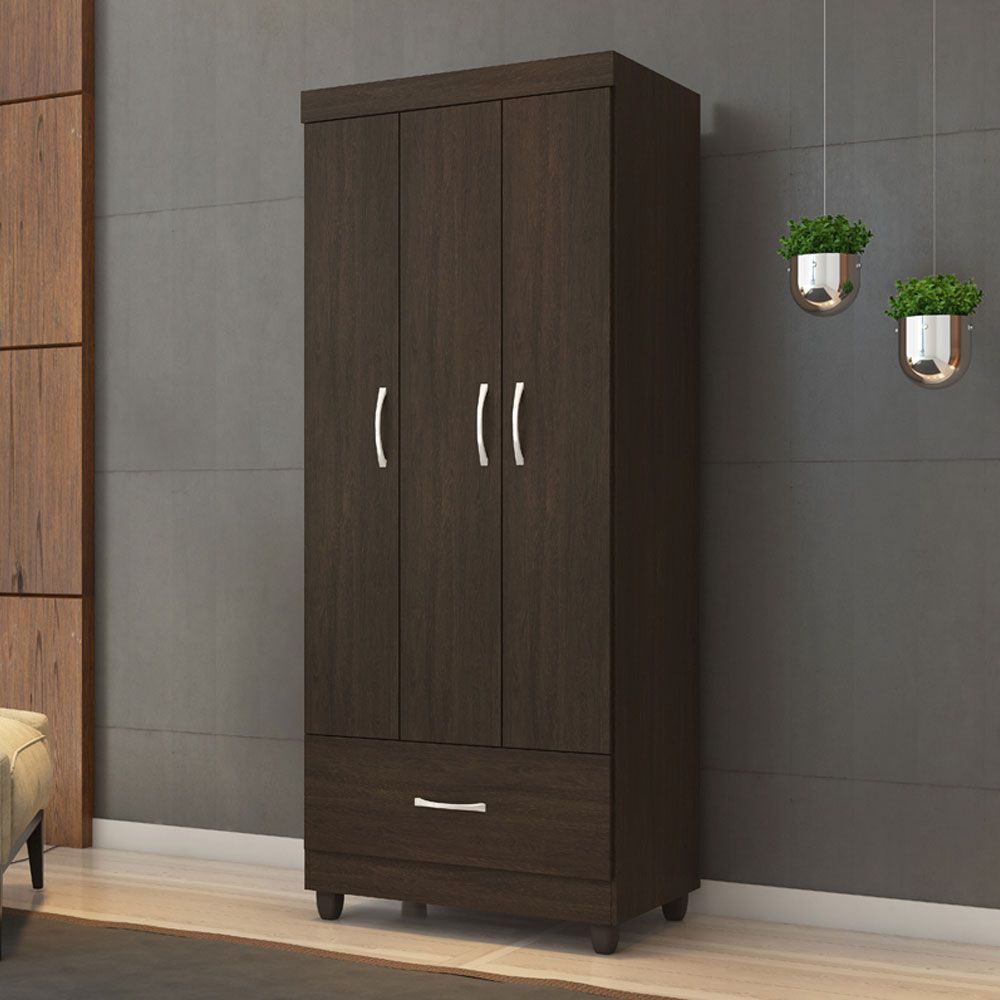 Guarda Roupa Solteiro 3 Portas Prince 31060 Ébano Touch Demóbile