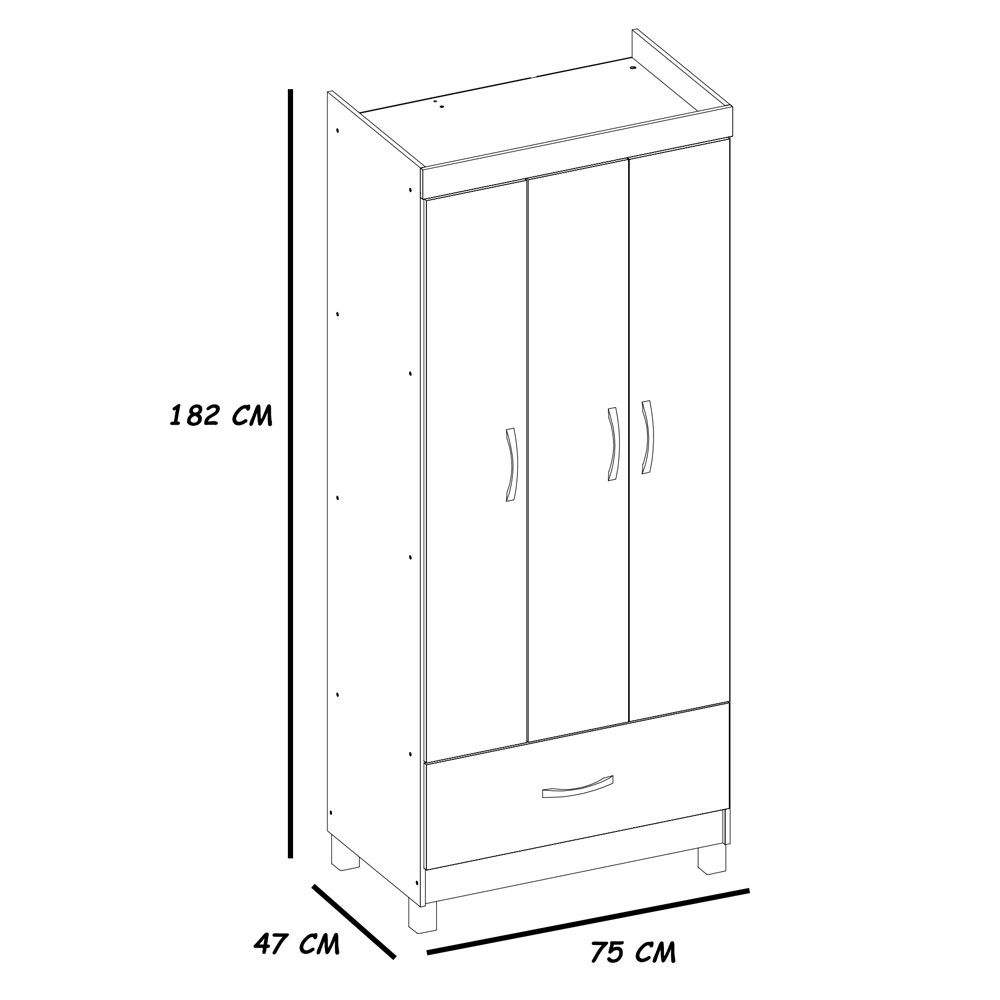 Guarda Roupa Solteiro 3 Portas Prince 31060 Ébano Touch Demóbile
