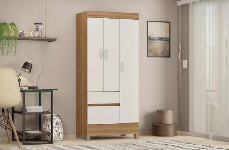 Guarda Roupa Solteiro 3 Portas Wind 32860 Amendola Off White Demóbile - Rocha Móveis