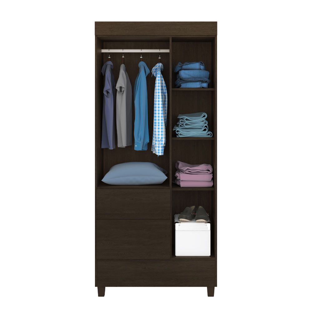 Guarda Roupa Solteiro 3 Portas Wind 32860 Ébano Touch Demóbile