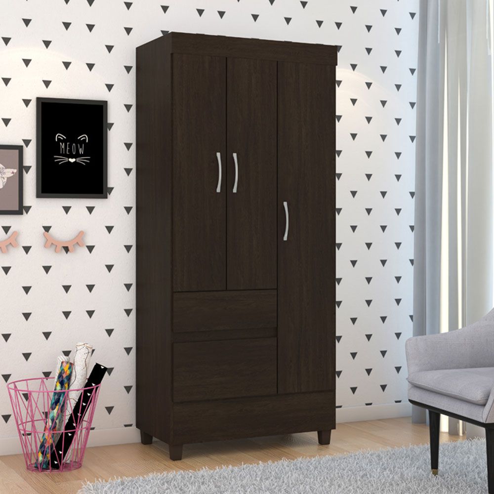 Guarda Roupa Solteiro 3 Portas Wind 32860 Ébano Touch Demóbile