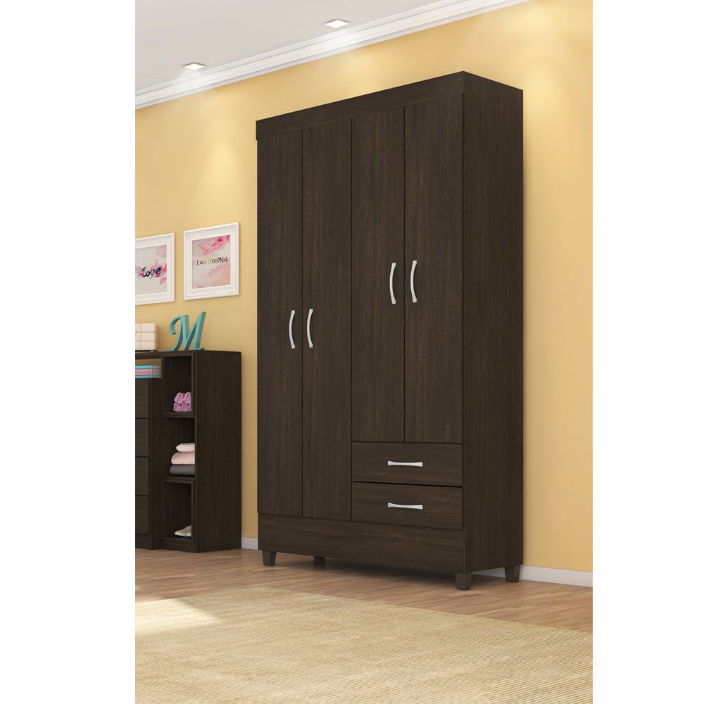 Guarda Roupa Solteiro 4 Portas Astro 42860 Ébano Touch Demóbile