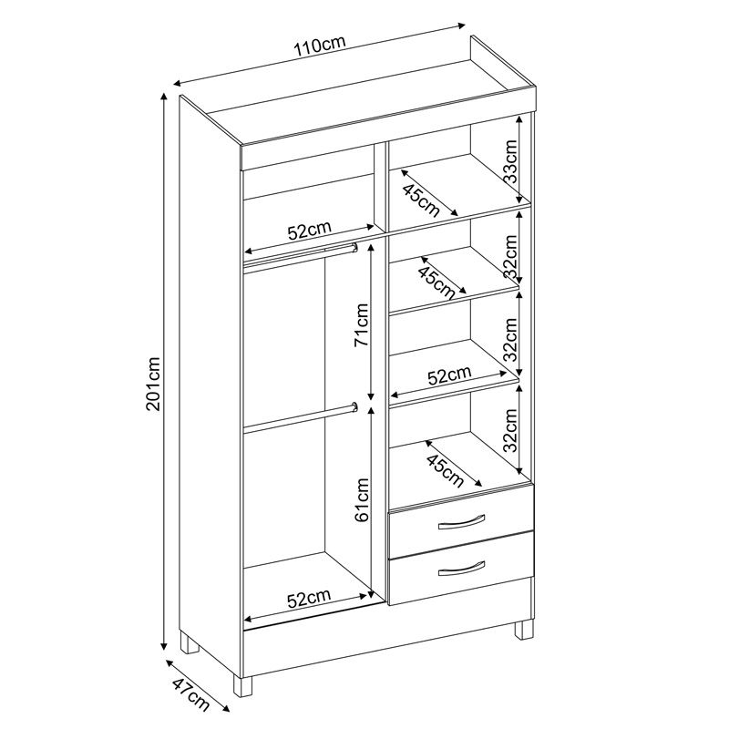 Guarda Roupa Solteiro 4 Portas Astro 42860 Ébano Touch Demóbile