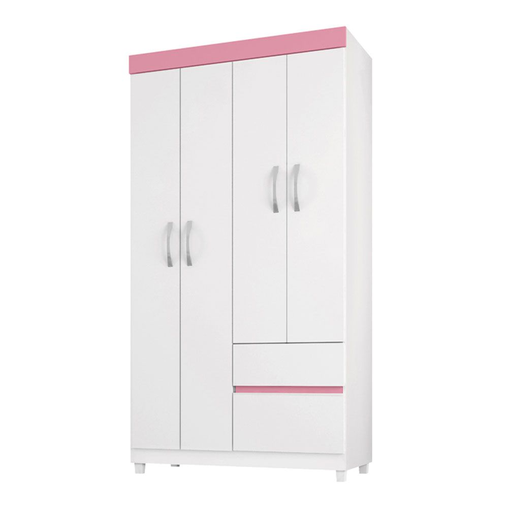 Guarda Roupa Solteiro 4 Portas Lotus 42060 Branco Rosa Flex Demóbile