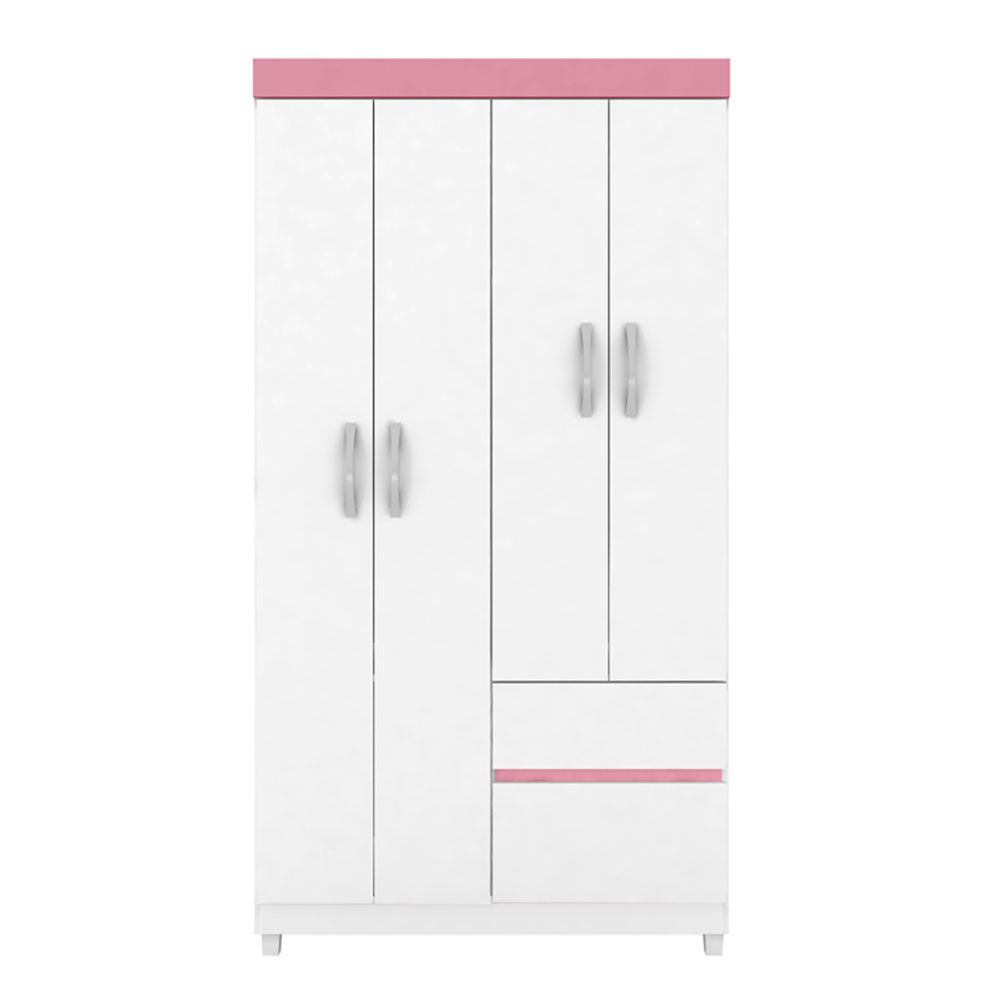 Guarda Roupa Solteiro 4 Portas Lotus 42060 Branco Rosa Flex Demóbile