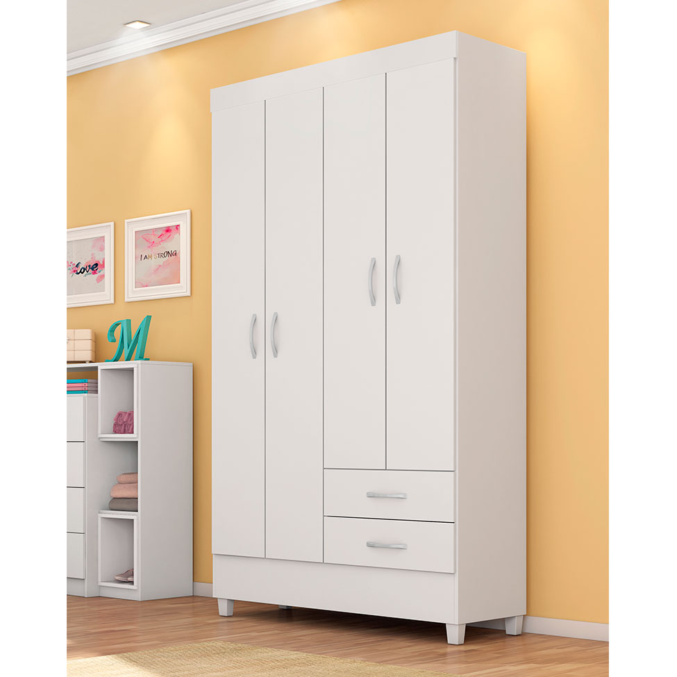Guarda-Roupa Solteiro Astro Flex 4 Portas 2 Gavetas Branco e Rosa