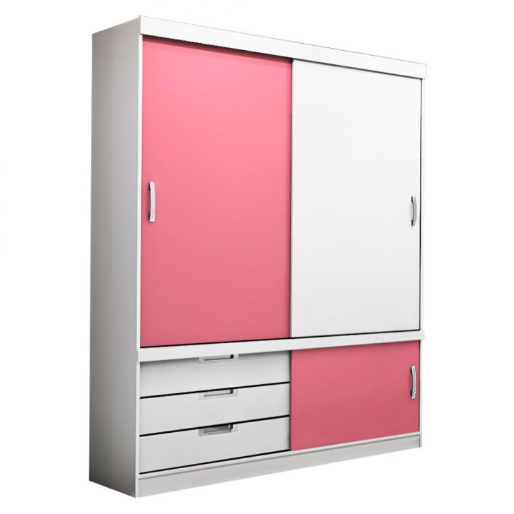 Guarda Roupa Solteiro Estilo 2PT 3GV 1SAPAT Branco e Rosa Guarda Roupa Rosa ~ Guarda Roupa Solteiro Estilo 2PT 3GV 1SAPAT Branco e Rosa