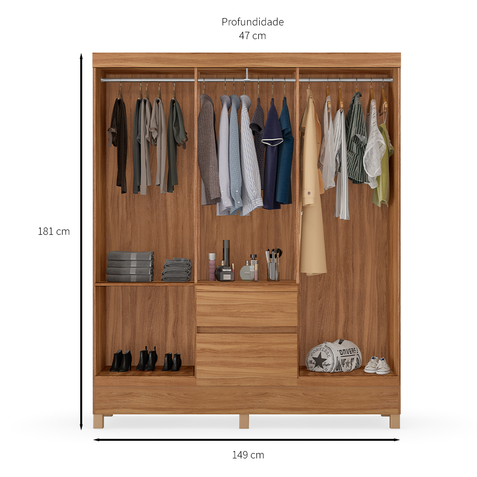 Guarda-Roupa Solteiro Flash 6 Portas 2 Gavetas Amêndola