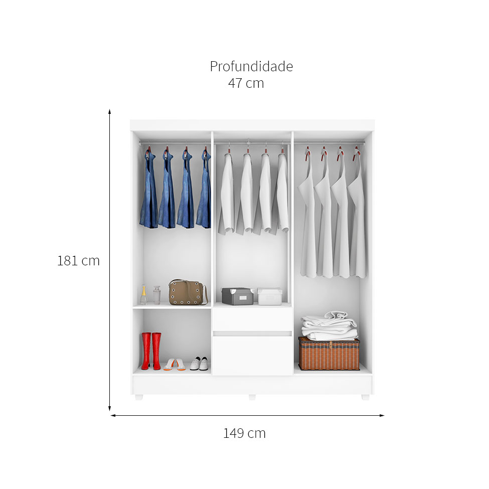 Guarda-Roupa Solteiro Flash Flex 6 Portas 2 Gavetas Branco e Rosa