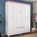 Guarda-Roupa Solteiro Flash Flex 6 Portas 2 Gavetas Branco e Rosa