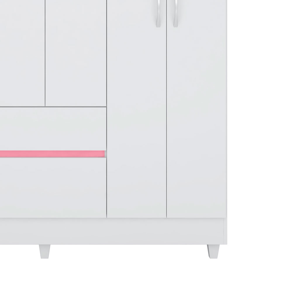 Guarda-Roupa Solteiro Flash Flex 6 Portas 2 Gavetas Branco e Rosa