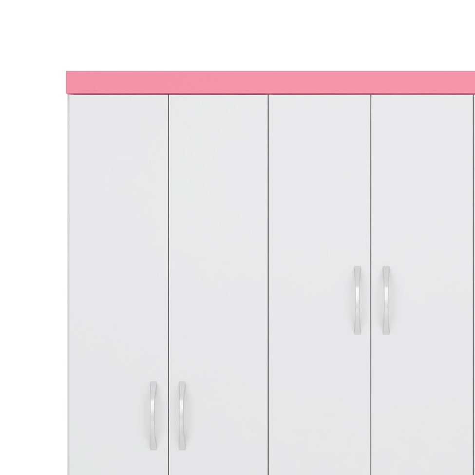 Guarda-Roupa Solteiro Flash Flex 6 Portas 2 Gavetas Branco e Rosa