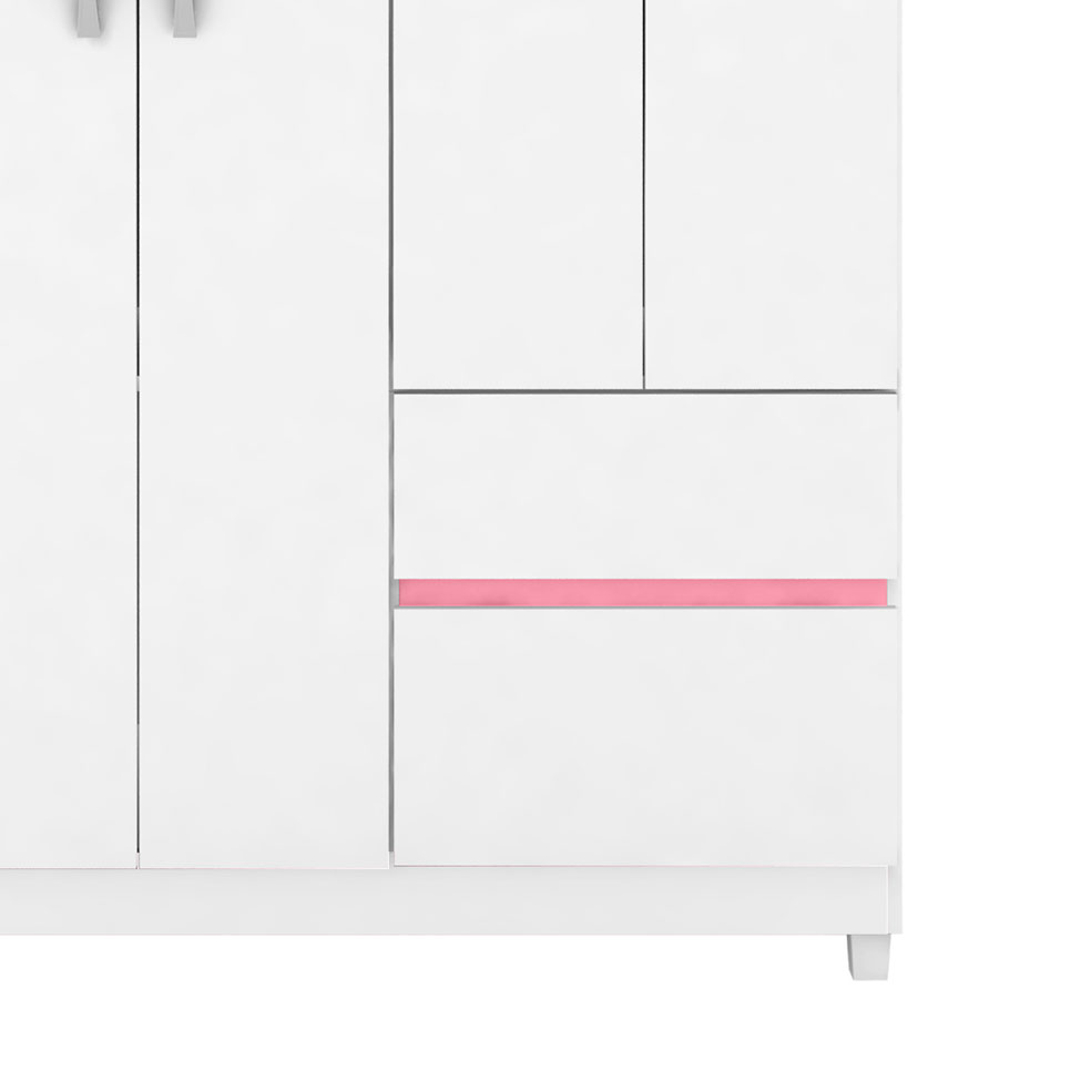 Guarda-Roupa Solteiro Lótus Flex 4 PT 2 GV Branco e Rosa