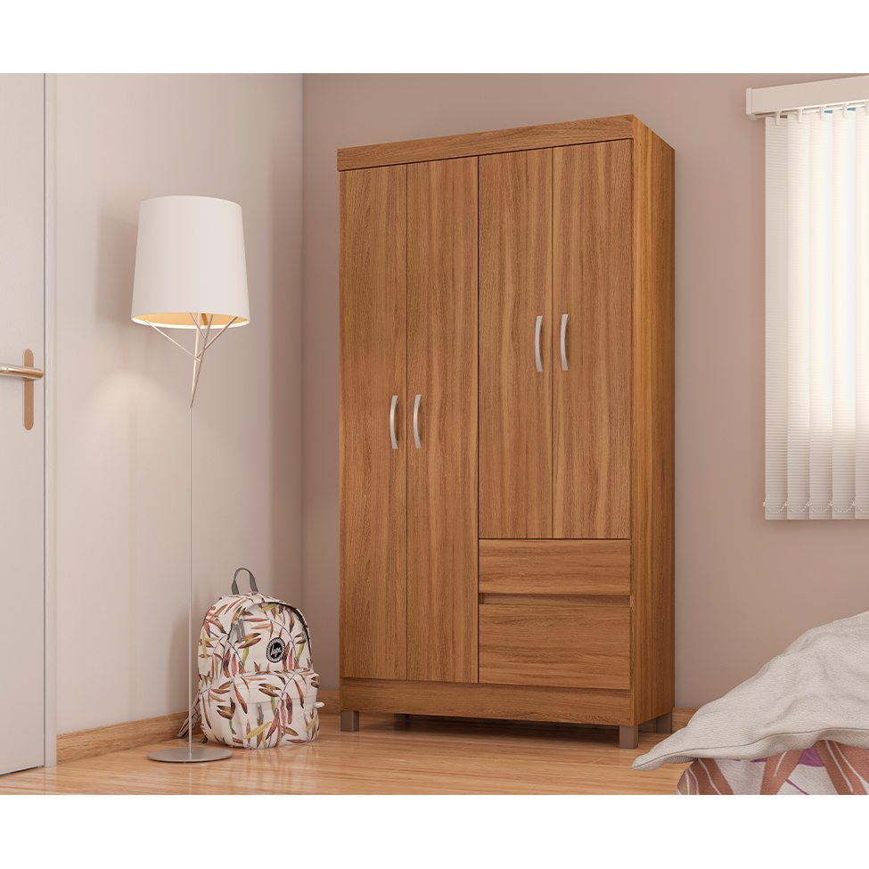 Guarda-Roupa Solteiro Lotus 4 Portas 2 Gavetas Amêndola