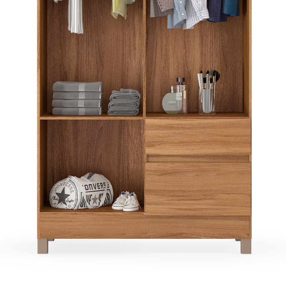 Guarda-Roupa Solteiro Lotus 4 Portas 2 Gavetas Amêndola