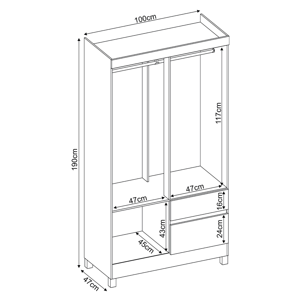 Guarda-Roupa Solteiro Lotus 4 Portas 2 Gavetas Amêndola