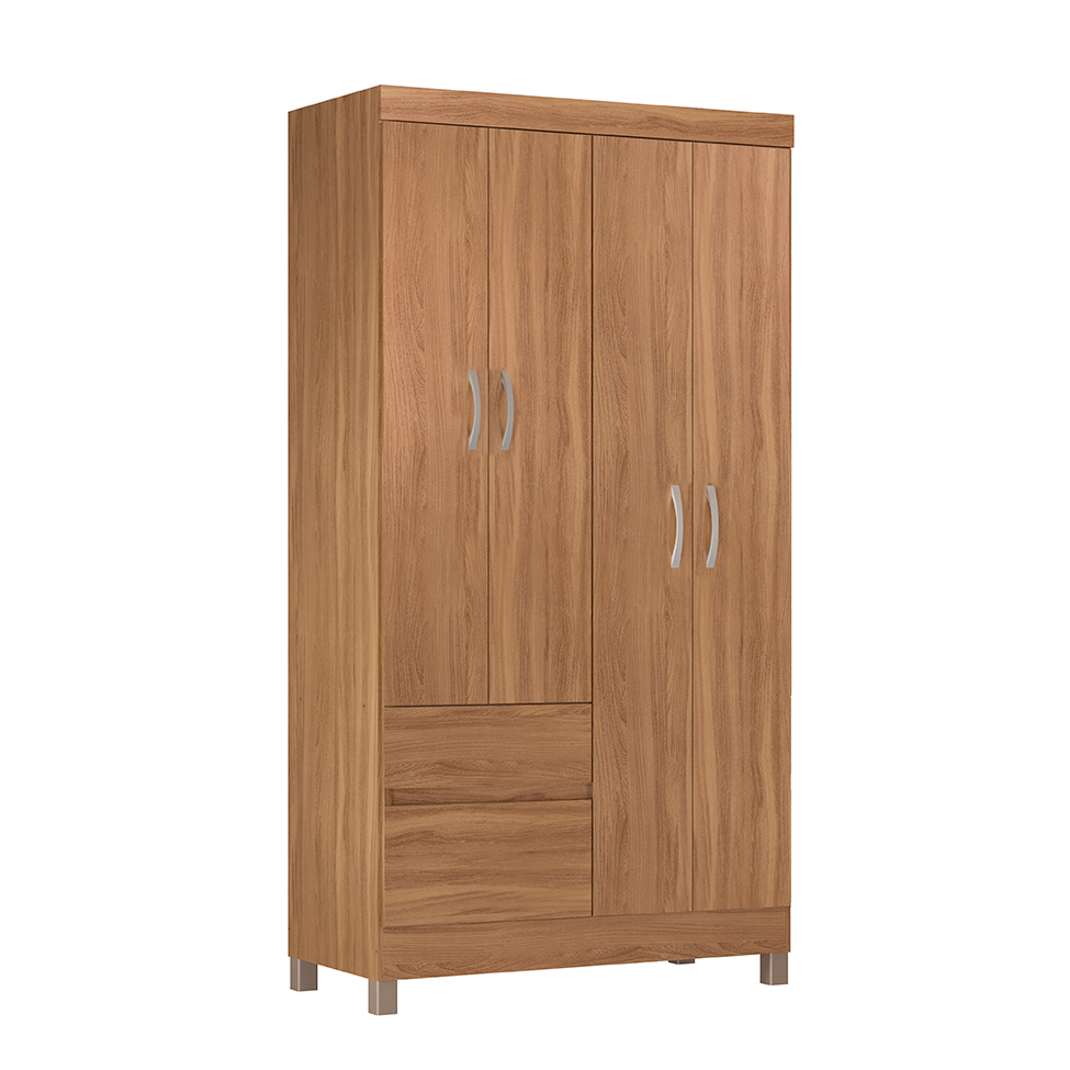 Guarda-Roupa Solteiro Lotus 4 Portas 2 Gavetas Amêndola