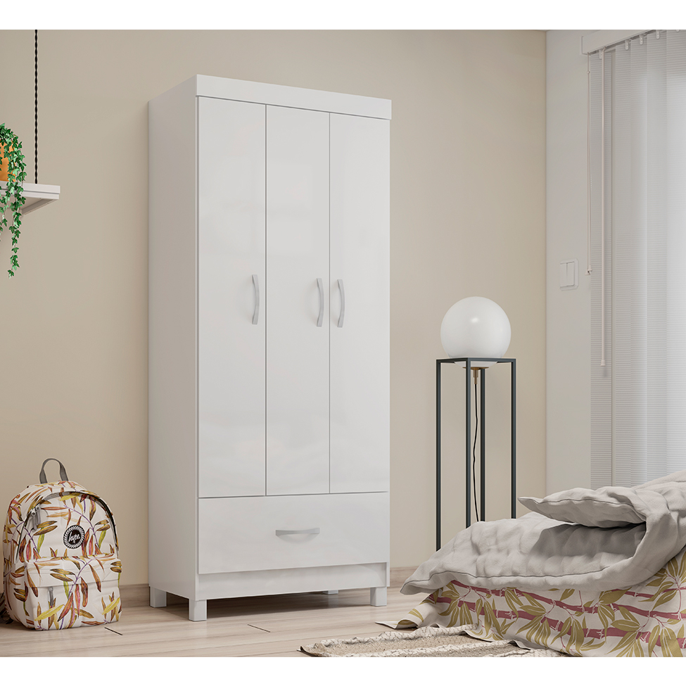 Guarda-Roupa Solteiro Prince 3 Portas 1 Gaveta Amêndola