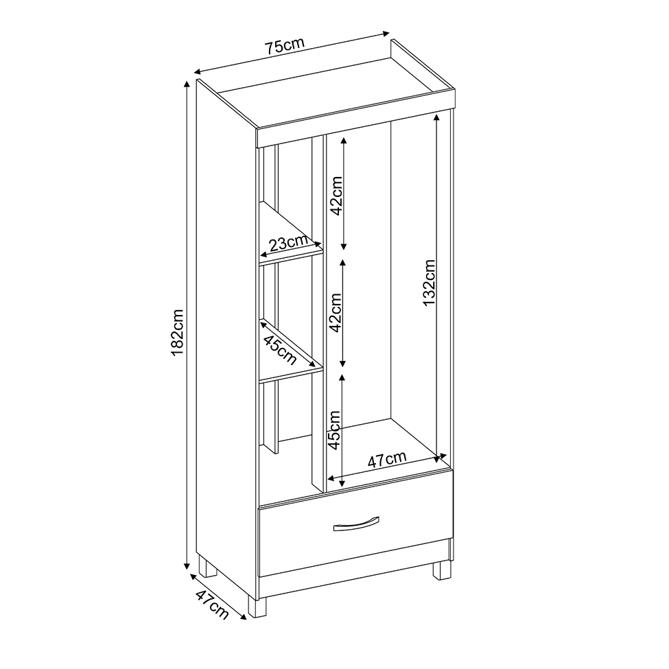 Guarda-Roupa Solteiro Prince 3 Portas 1 Gaveta Amêndola