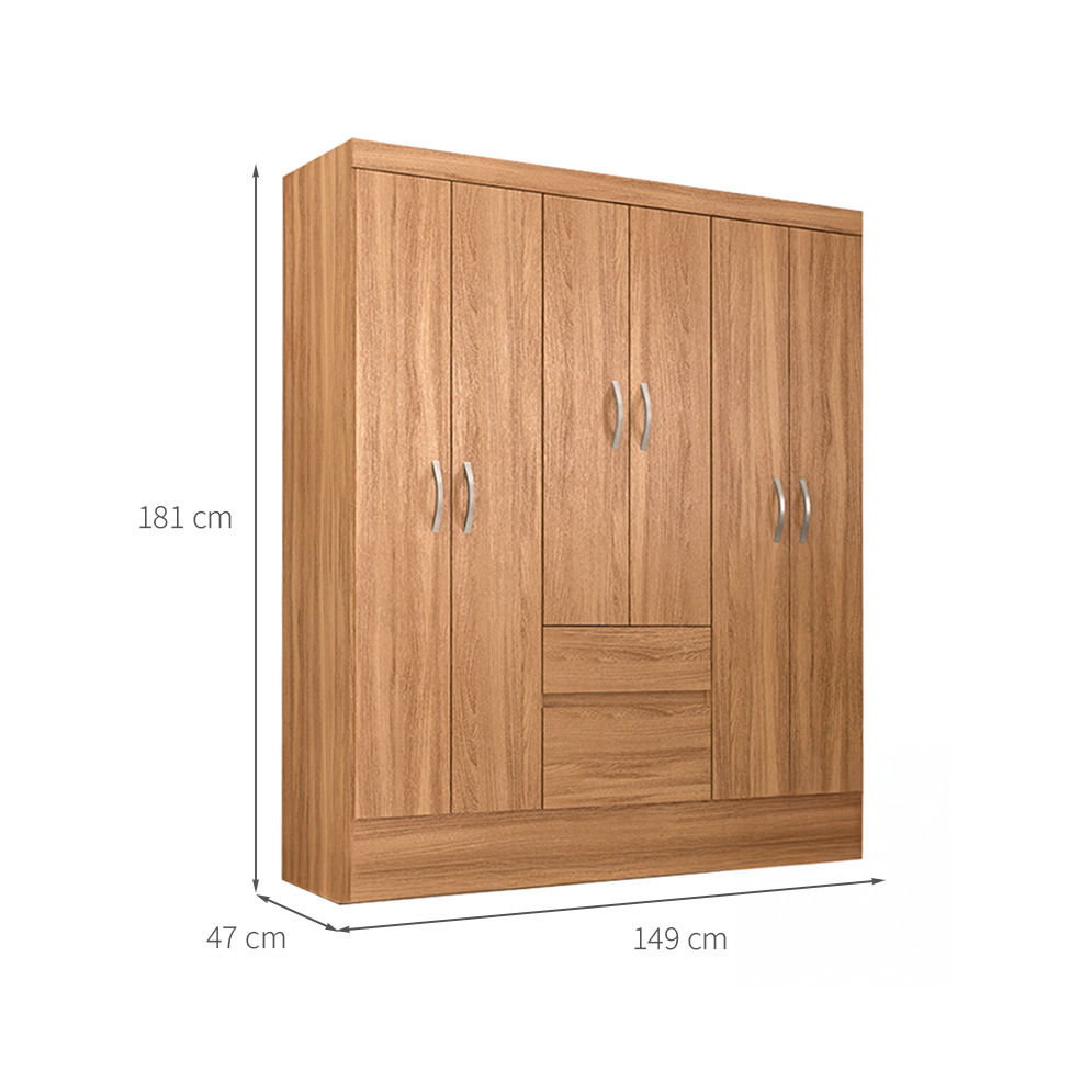 Guarda-Roupa Solteiro Sória 6 Portas 2 Gavetas Amêndola