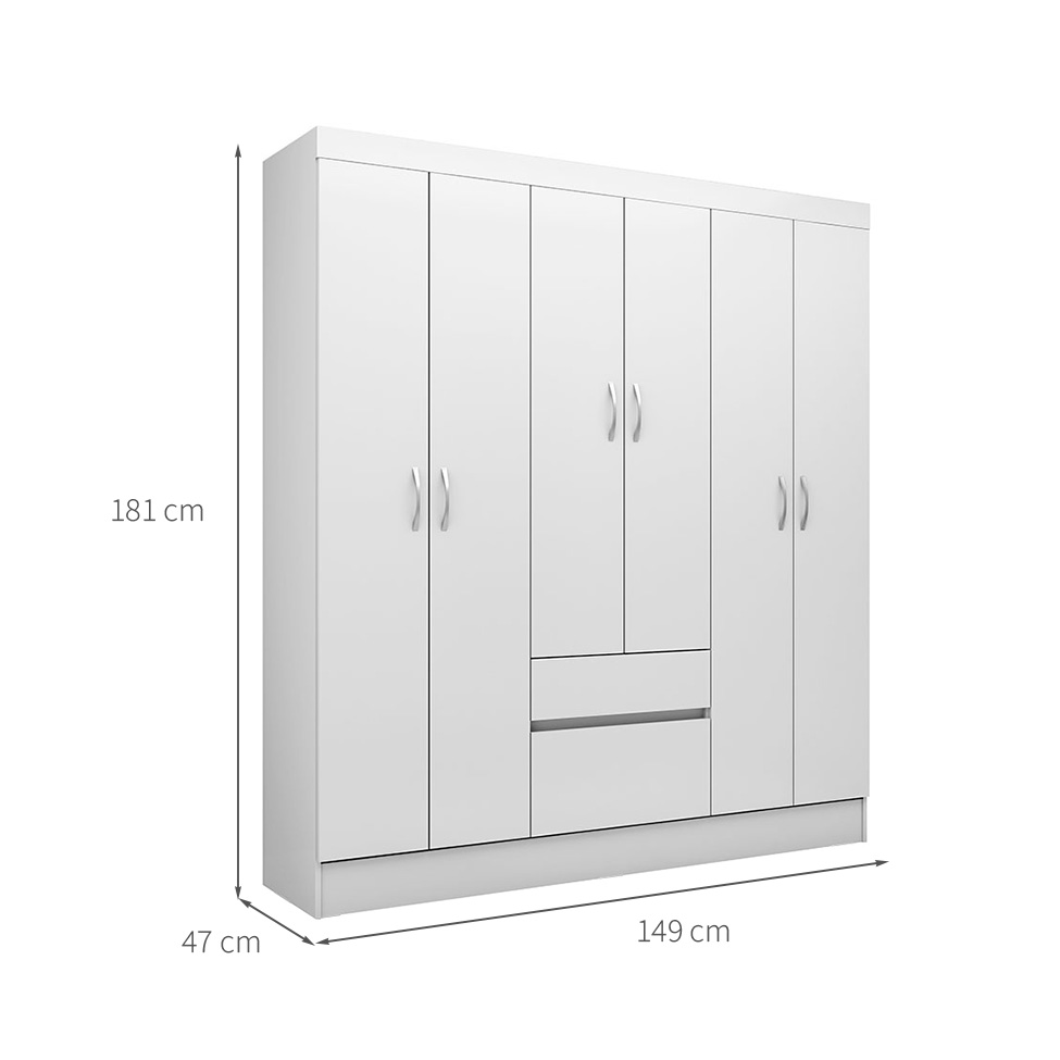 Guarda-Roupa Solteiro Sória Flex 6 Portas 2 Gavetas Branco e Rosa