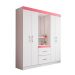 Guarda-Roupa Solteiro com Espelho Embers 4 Portas 2 Gavetas Branco e Rosa
