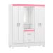 Guarda-Roupa Solteiro com Espelho Lord 4 Portas 2 Gavetas Branco e Rosa