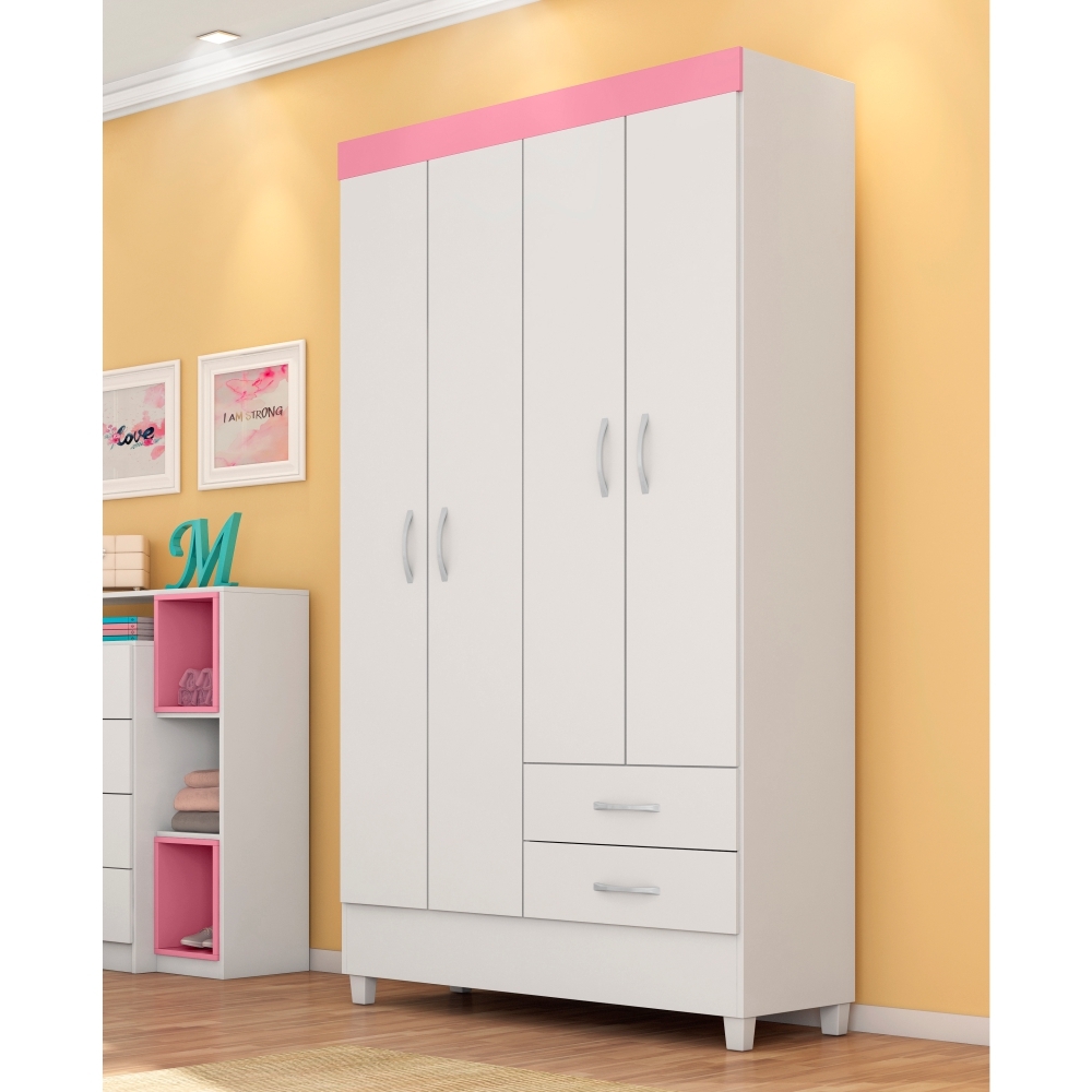 Guarda Roupa Udini Branco/Rosa/Branco