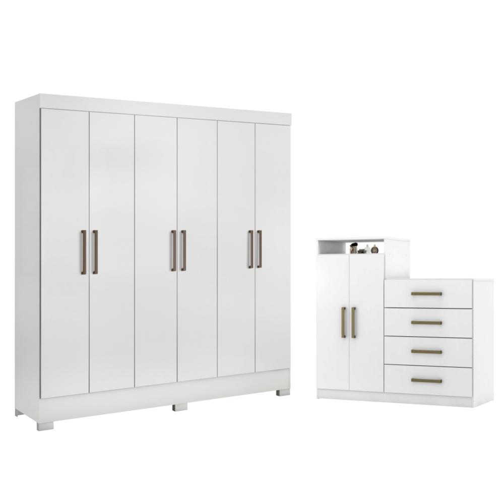 Jogo de Quarto Roupeiro e Comoda Bona Branco