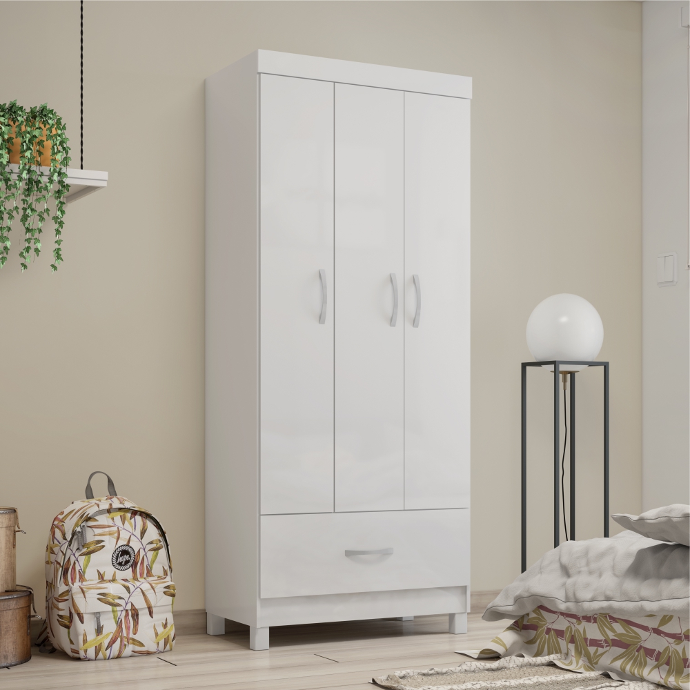 Jogo de Quarto Roupeiro e Comoda Davis Branco