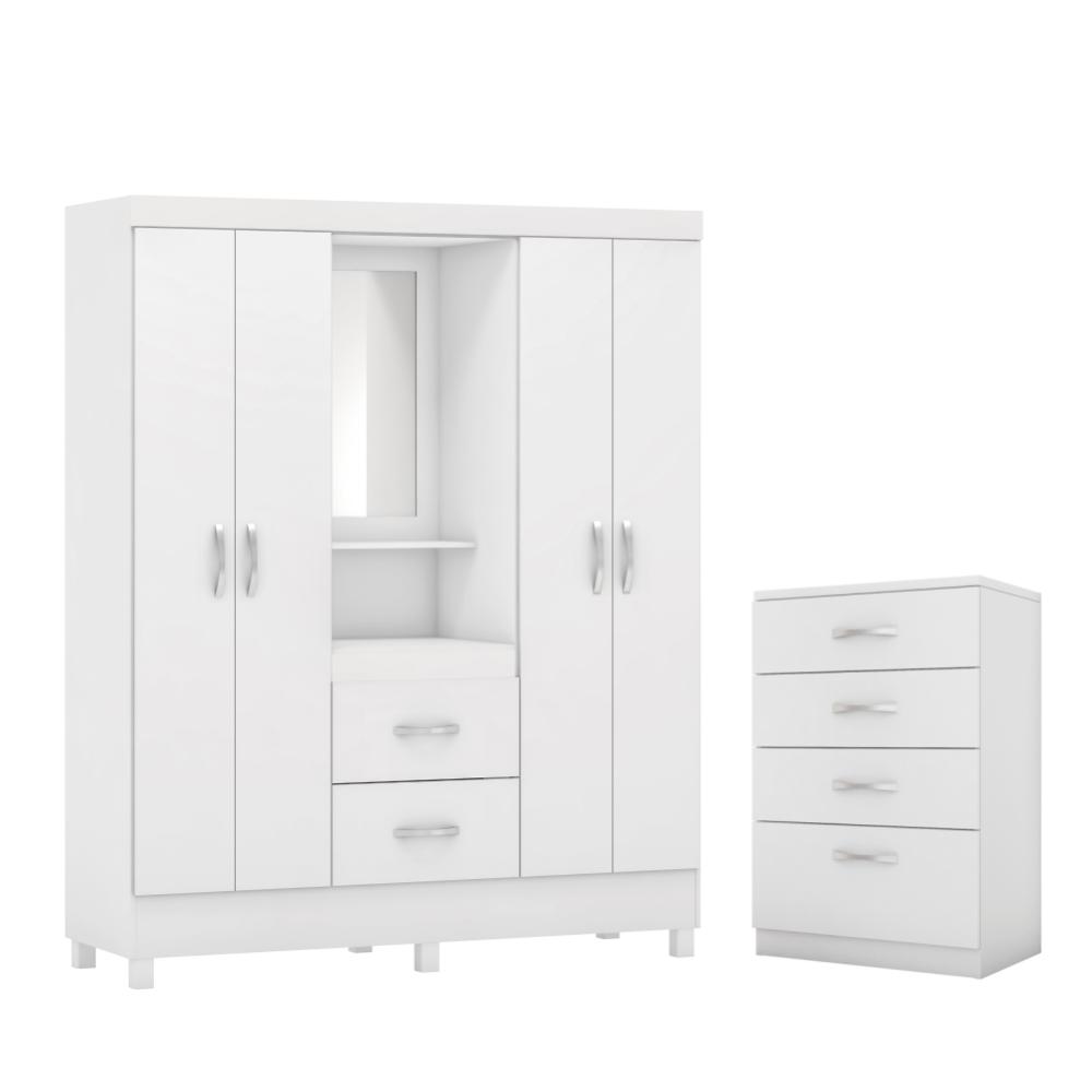 Jogo de Quarto Roupeiro e Comoda Essen Branco