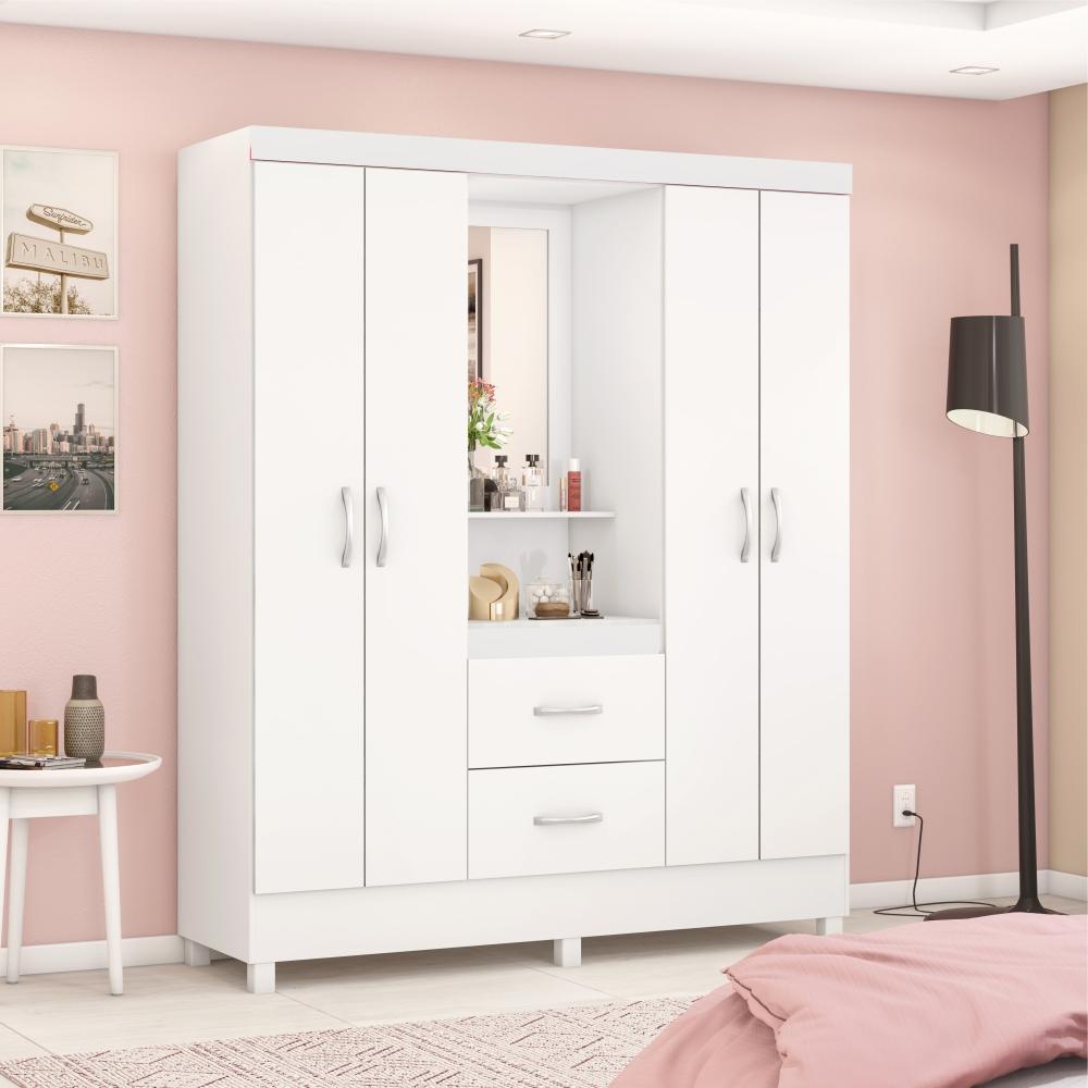 Jogo de Quarto Roupeiro e Comoda Essen Branco