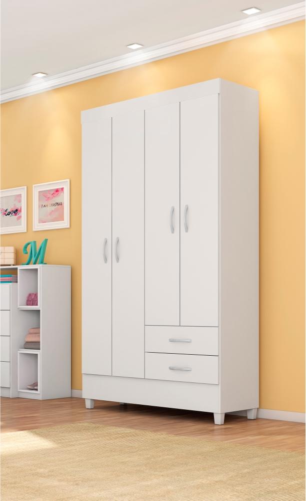 Jogo de Quarto Roupeiro e Comoda Frankfurt Branco