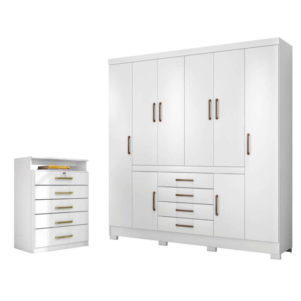 Jogo de Quarto Roupeiro e Comoda Jaen Branco