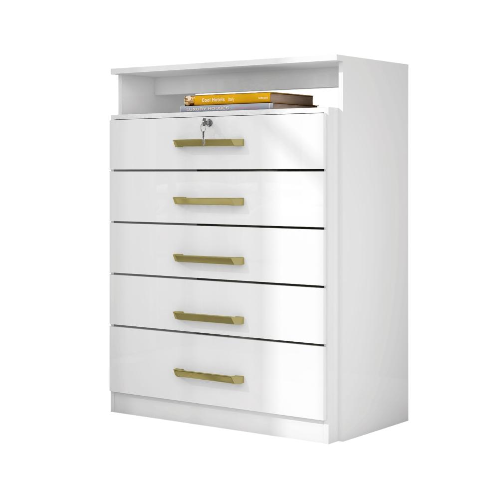 Jogo de Quarto Roupeiro e Comoda Jaen Branco