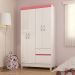 Jogo de Quarto Roupeiro e Comoda Mainz Branco Rosa