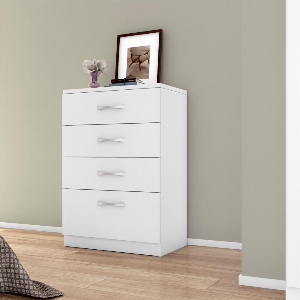 Jogo de Quarto Roupeiro e Comoda Smith Branco Rosa