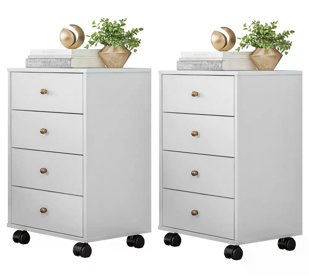 Kit Com 02 Mesa De Cabeceira Presence 9070 Branco Demobile