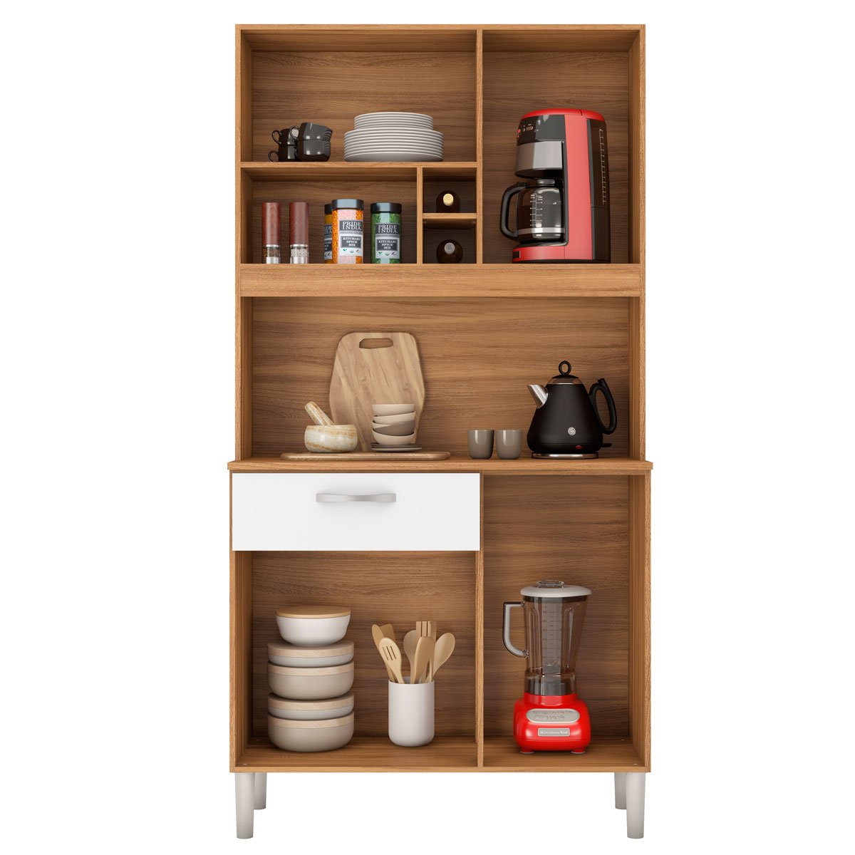 Kit Cozinha 4 portas 1 Gaveta Rúbia Amendola/Branco