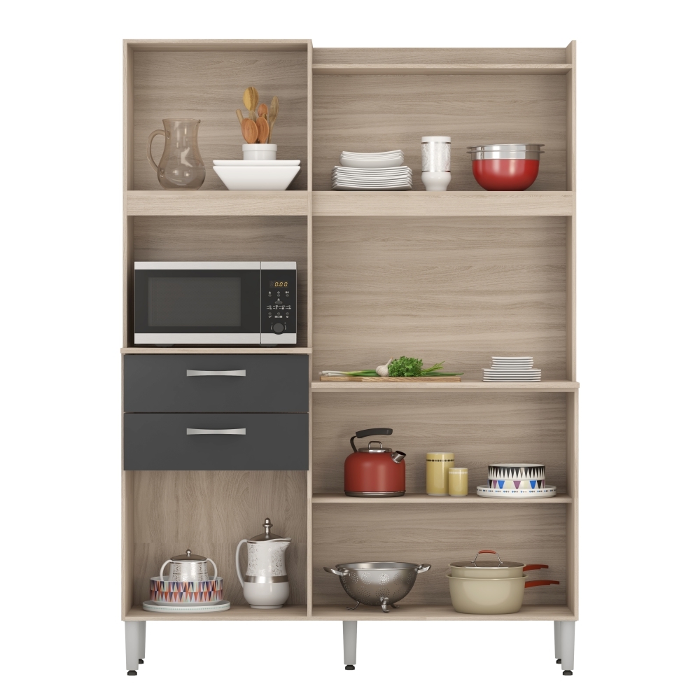 Kit Cozinha Andrey 6 Portas 2 Gavetas Avena Grafito