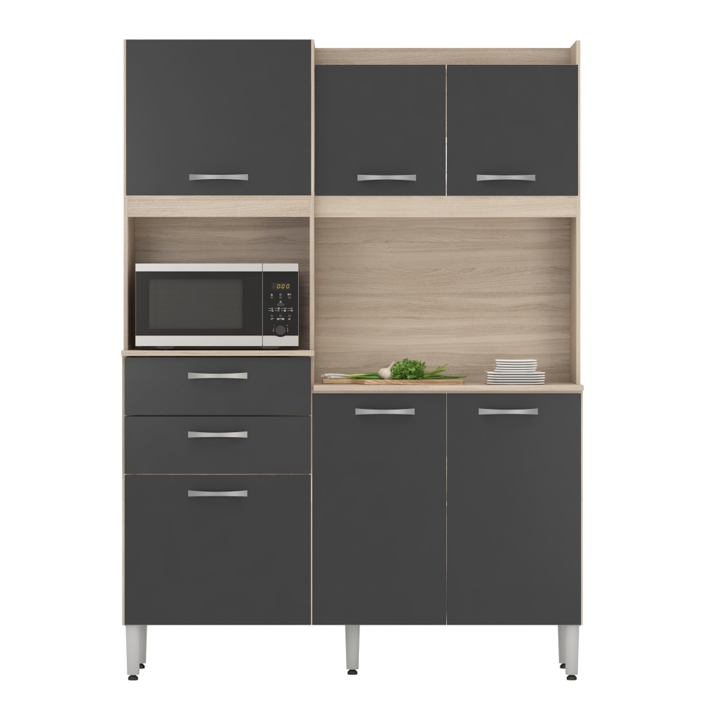 Kit Cozinha Andrey 6 Portas 2 Gavetas Avena Grafito