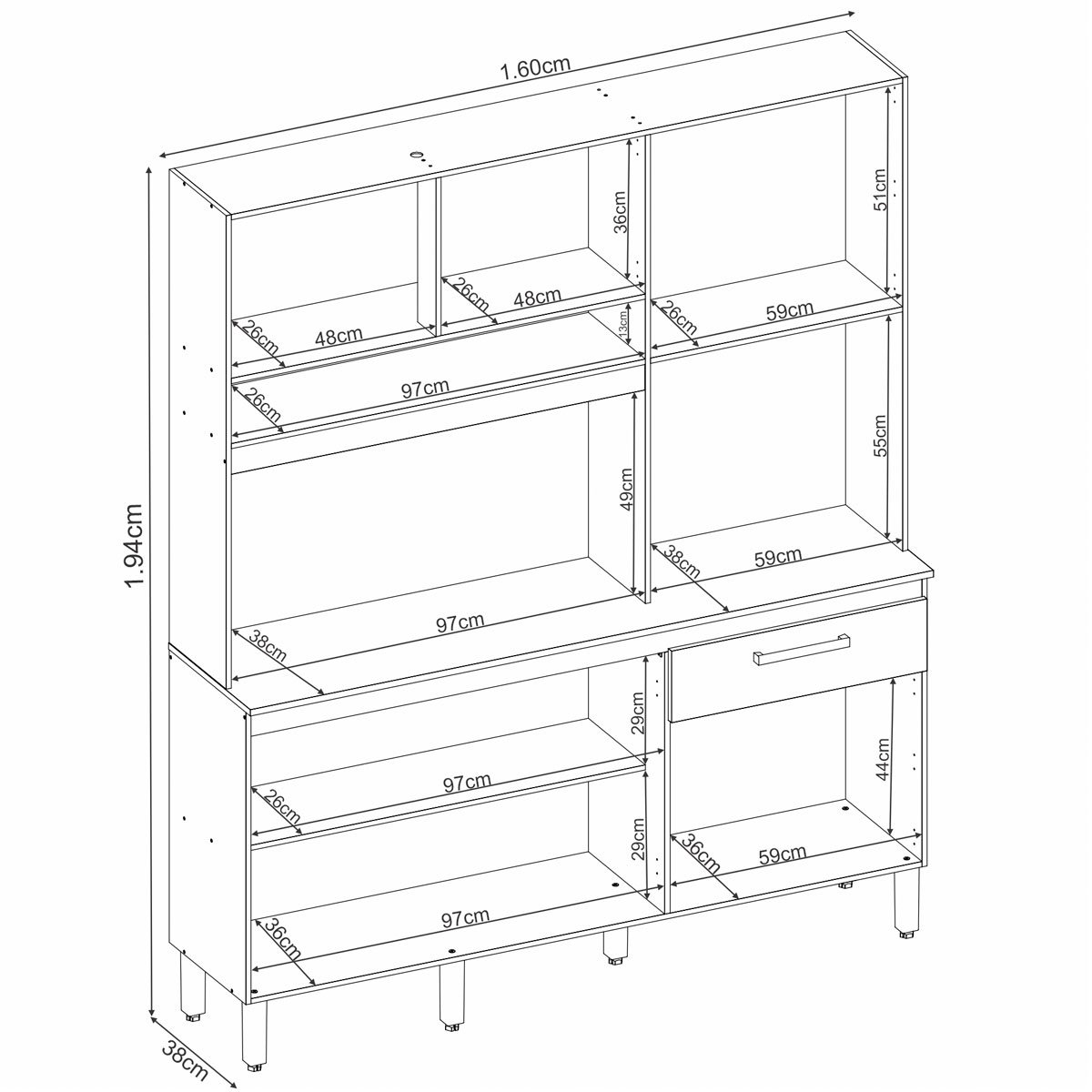 Kit Cozinha Compacta 6 Portas 1 Gaveta Alano Amendola/Branco