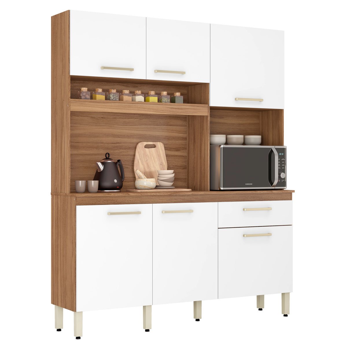 Kit Cozinha Compacta 6 Portas 1 Gaveta Alano Amendola/Branco