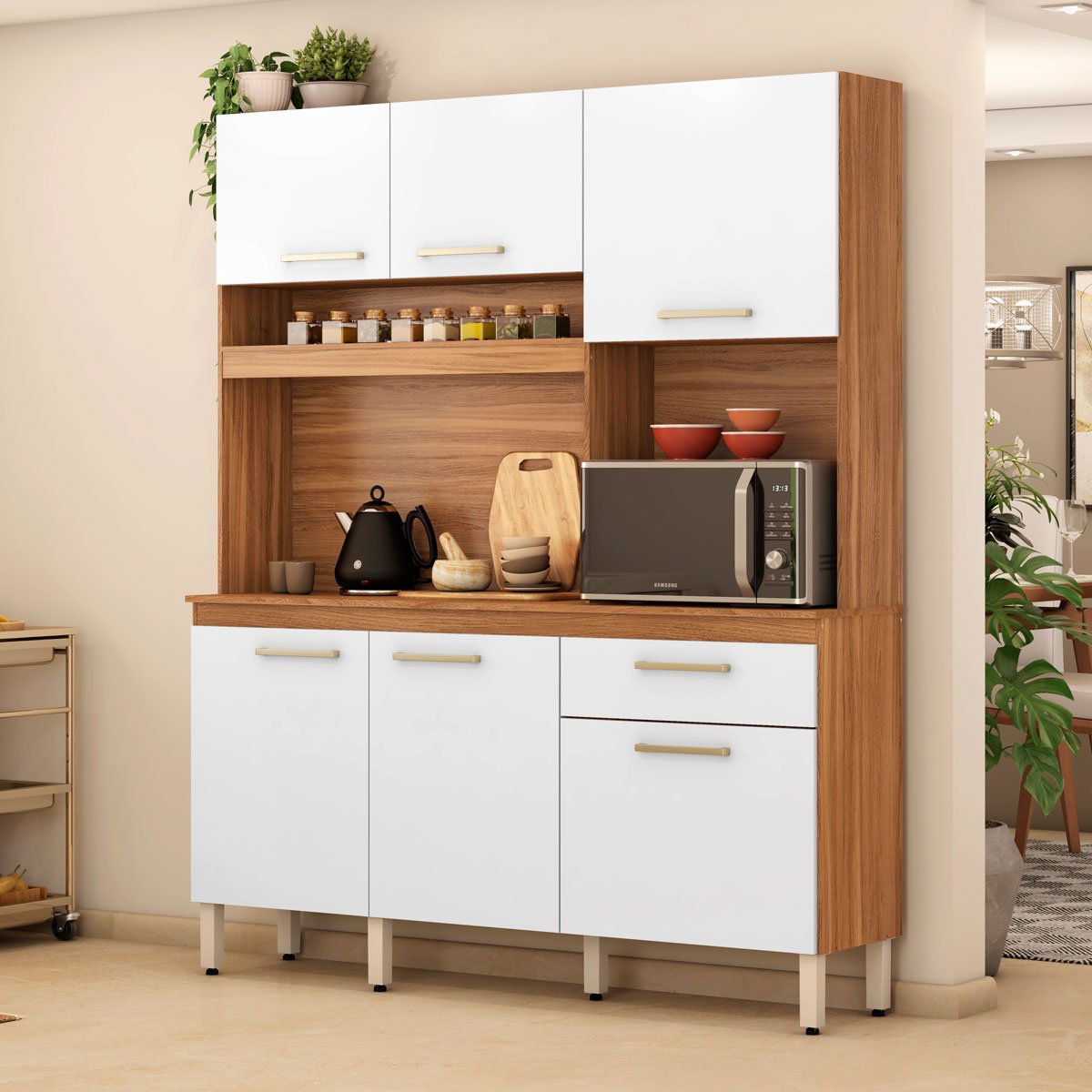 Kit Cozinha Compacta 6 Portas 1 Gaveta Alano Amendola/Branco